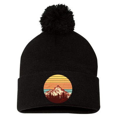 Retro Nature Mountains Pom Pom 12in Knit Beanie