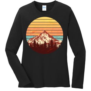 Retro Nature Mountains Ladies Long Sleeve Shirt