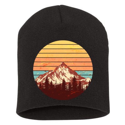 Retro Nature Mountains Short Acrylic Beanie