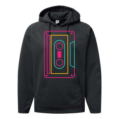 Retro Neon Cassette Tape Performance Fleece Hoodie