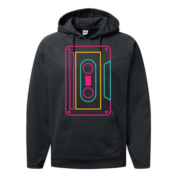 Retro Neon Cassette Tape Performance Fleece Hoodie