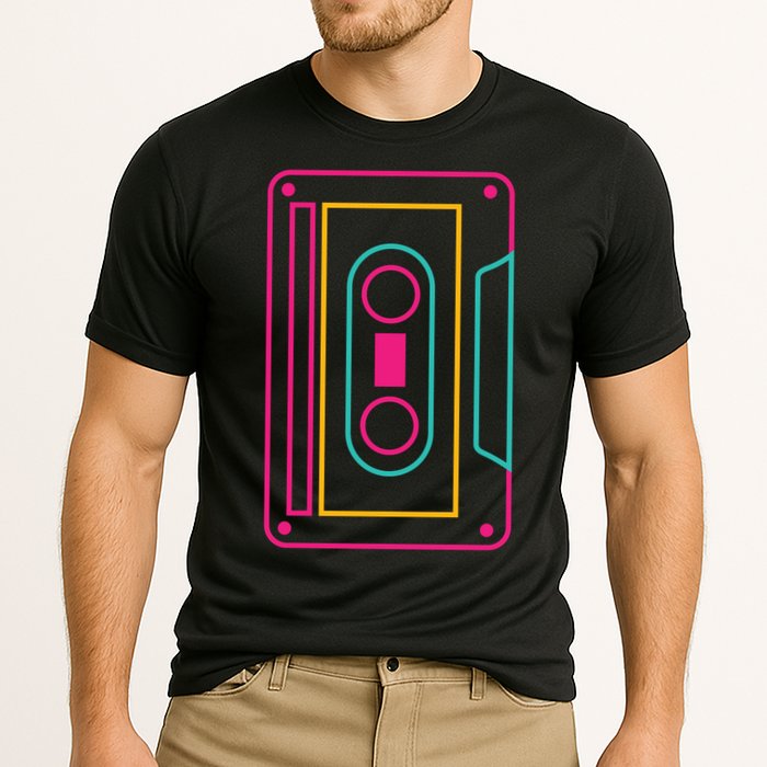 Retro Neon Cassette Tape Cooling Performance Crew T-Shirt