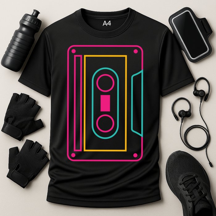 Retro Neon Cassette Tape Cooling Performance Crew T-Shirt