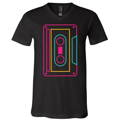 Retro Neon Cassette Tape V-Neck T-Shirt