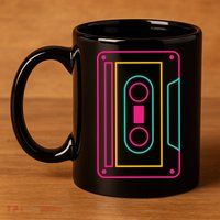 Retro Neon Cassette Tape 11oz C Handle Ceramic Mug