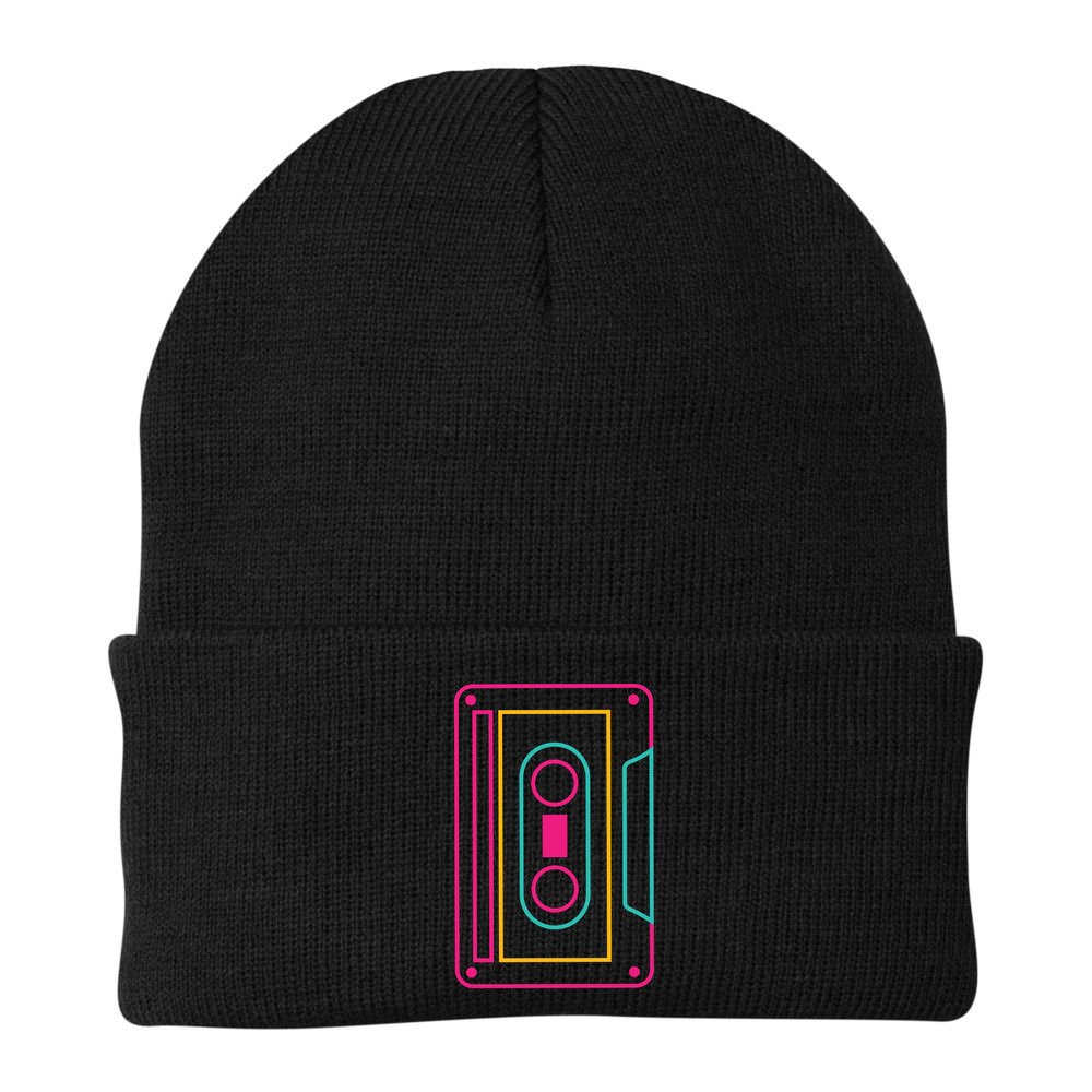 Retro Neon Cassette Tape Beanie