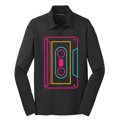 Retro Neon Cassette Tape Silk Touch Performance Long Sleeve Polo