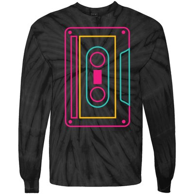 Retro Neon Cassette Tape Tie-Dye Long Sleeve Shirt