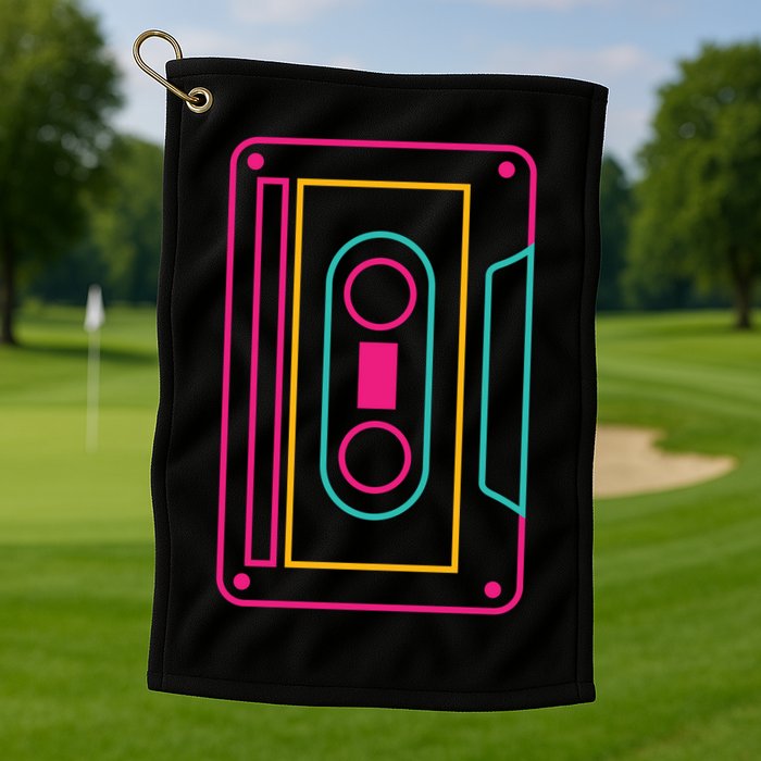 Retro Neon Cassette Tape Golf Towel
