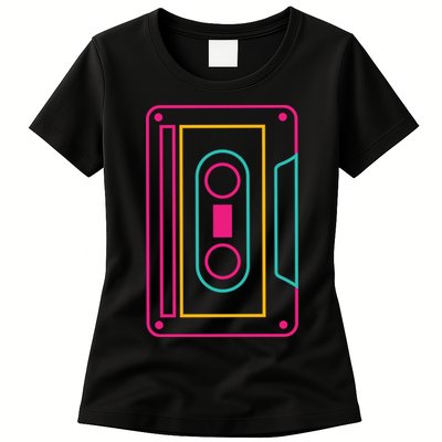 Retro Neon Cassette Tape Womens T-Shirt
