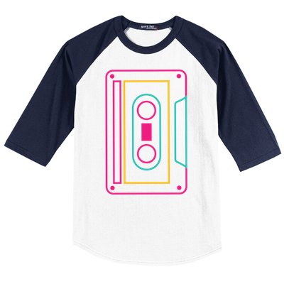 Retro Neon Cassette Tape Baseball Sleeve Shirt