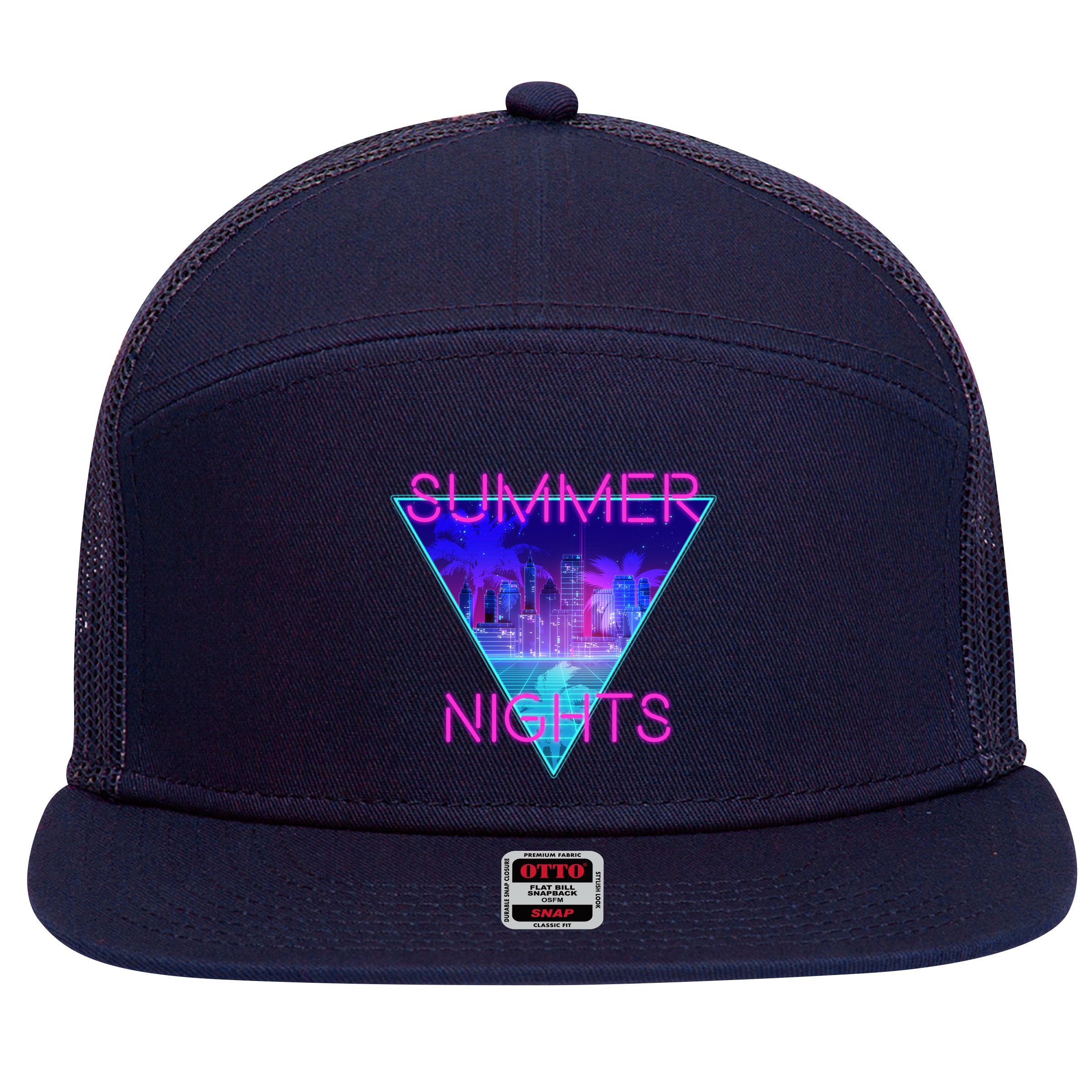Retro Neon City Summer Nights 7 Panel Mesh Trucker Snapback Hat