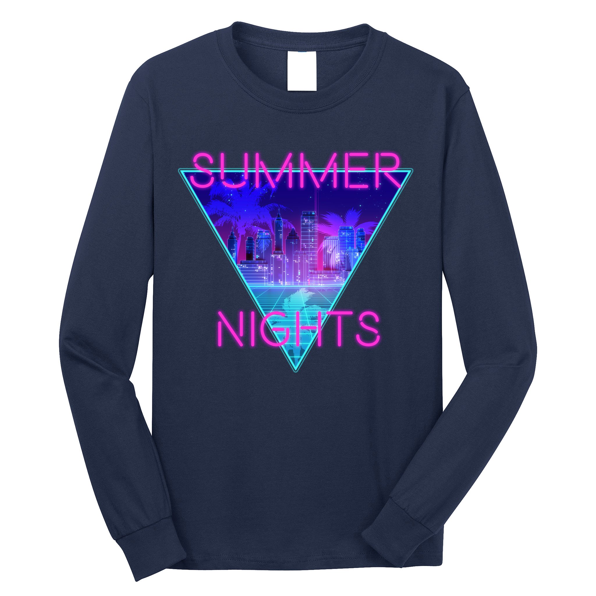 Retro Neon City Summer Nights Long Sleeve Shirt