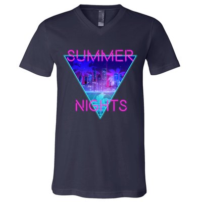 Retro Neon City Summer Nights V-Neck T-Shirt