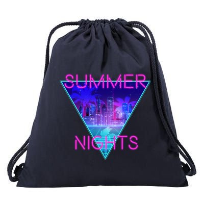 Retro Neon City Summer Nights Drawstring Bag