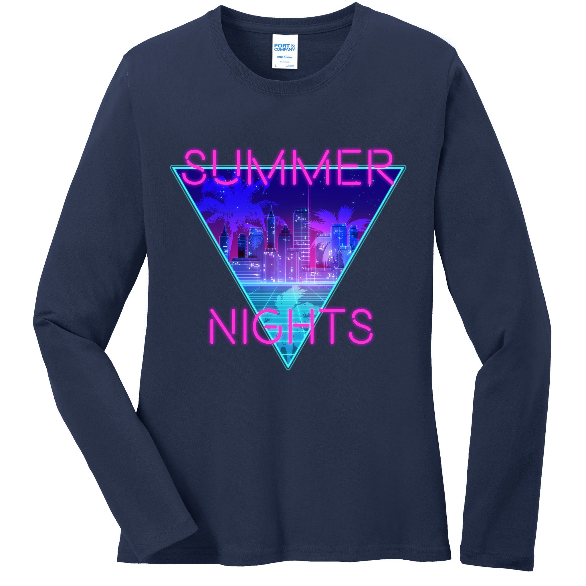 Retro Neon City Summer Nights Ladies Long Sleeve Shirt