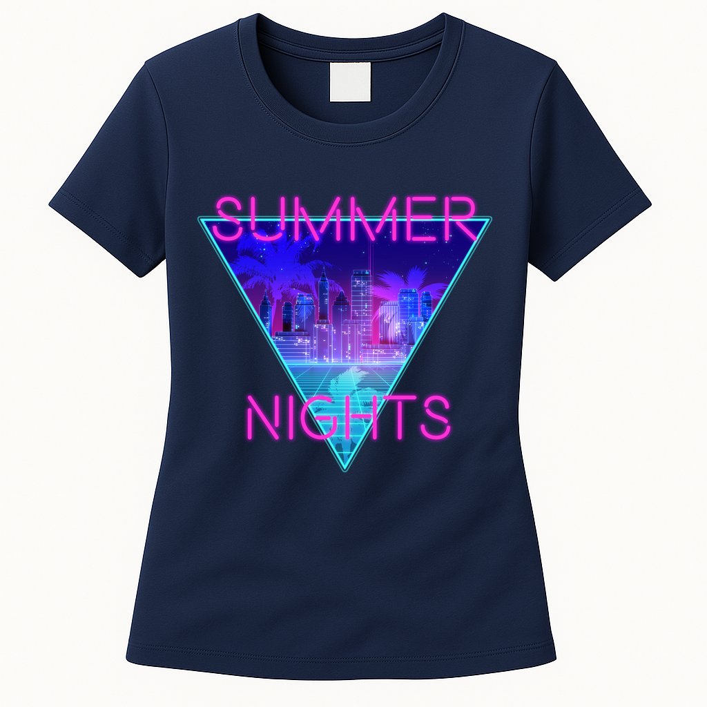 Retro Neon City Summer Nights Womens T-Shirt