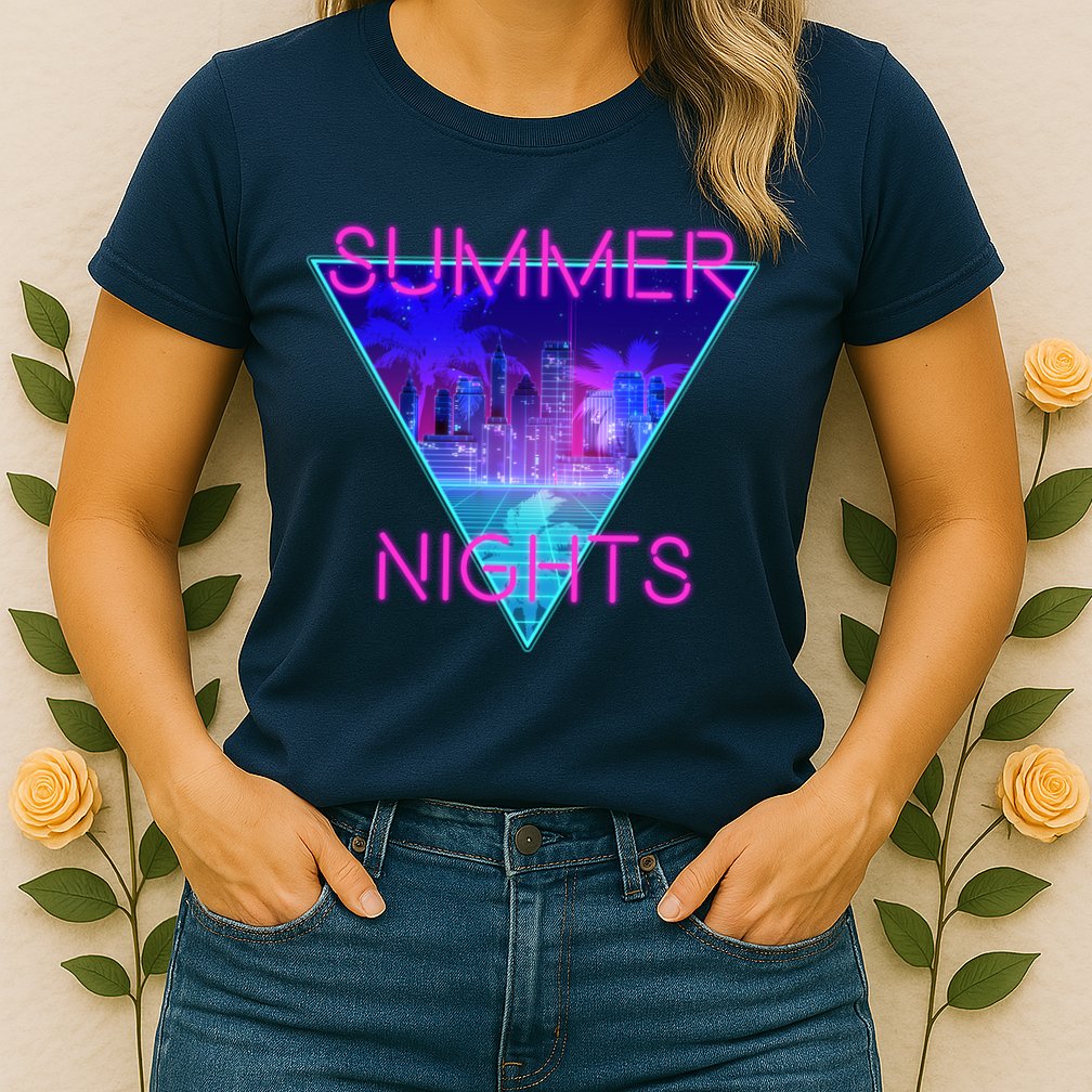Retro Neon City Summer Nights Womens T-Shirt