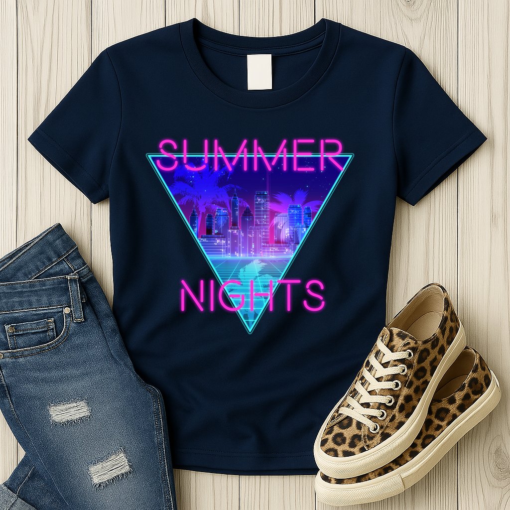 Retro Neon City Summer Nights Womens T-Shirt
