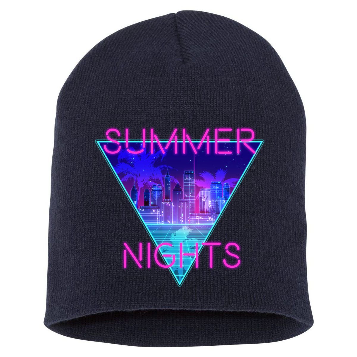 Retro Neon City Summer Nights Short Acrylic Beanie