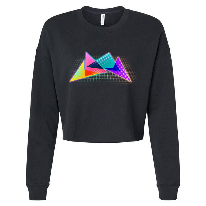 Retro Neon Geometric  Cropped Pullover Crew