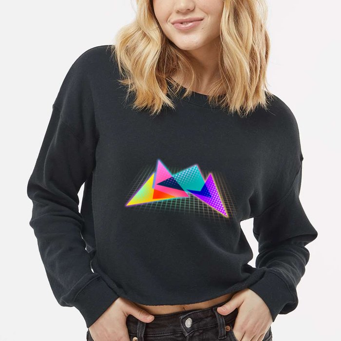 Retro Neon Geometric  Cropped Pullover Crew