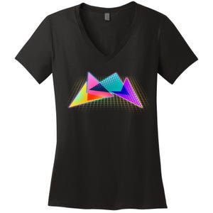 Retro Neon Geometric  Women's V-Neck T-Shirt