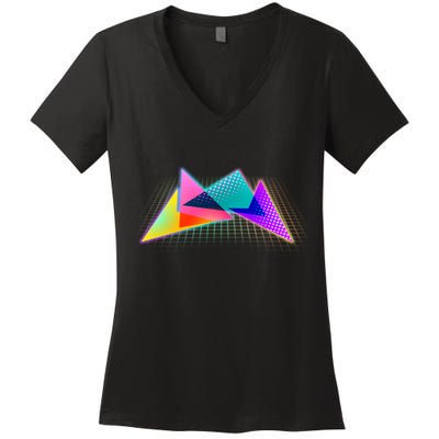 Retro Neon Geometric  Women's V-Neck T-Shirt