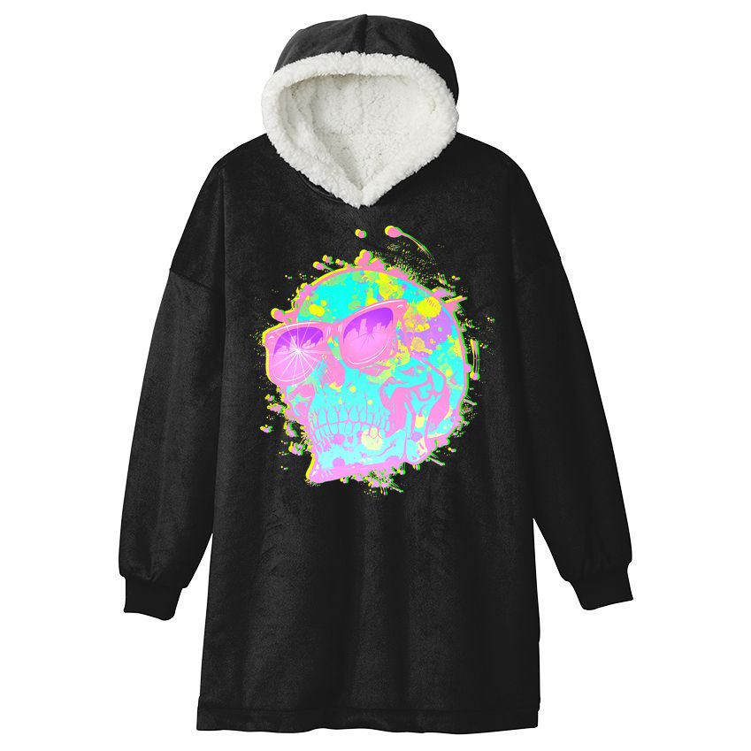 Retro Neon Skull Hooded Wearable Blanket