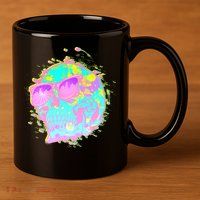 Retro Neon Skull 11oz C Handle Ceramic Mug