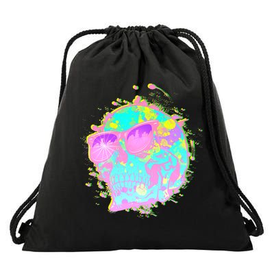 Retro Neon Skull Drawstring Bag