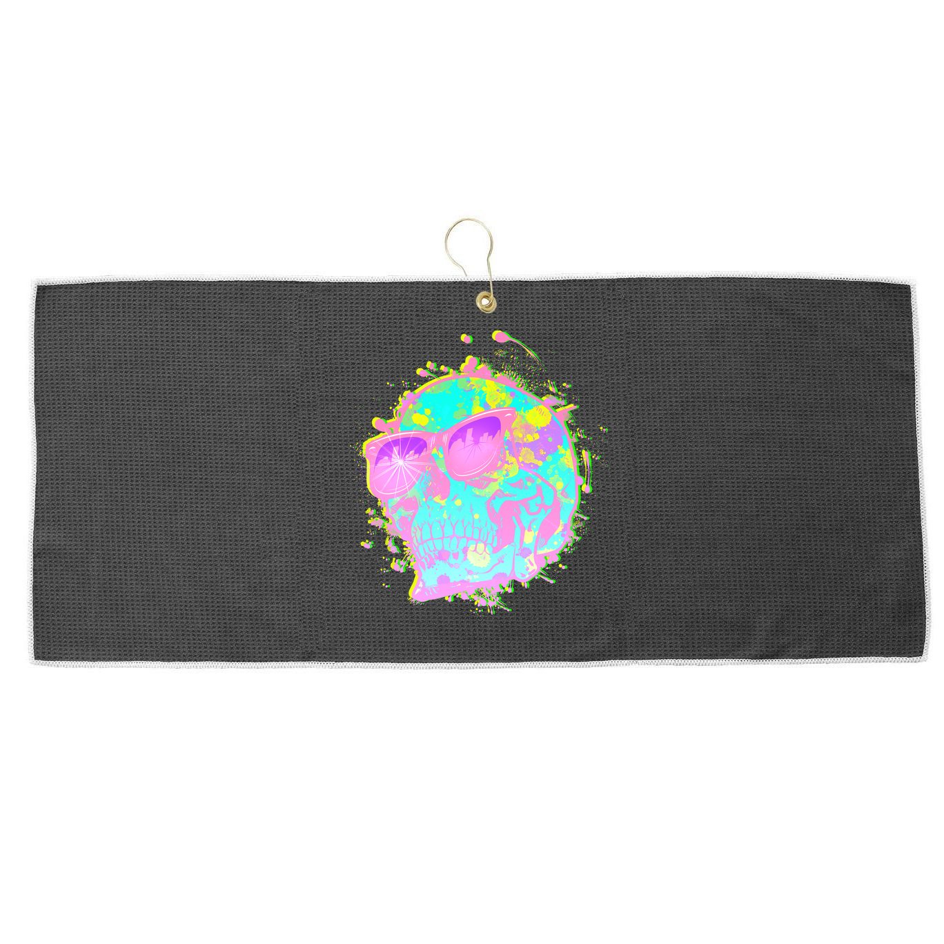 Retro Neon Skull Large Microfiber Waffle Golf Towel