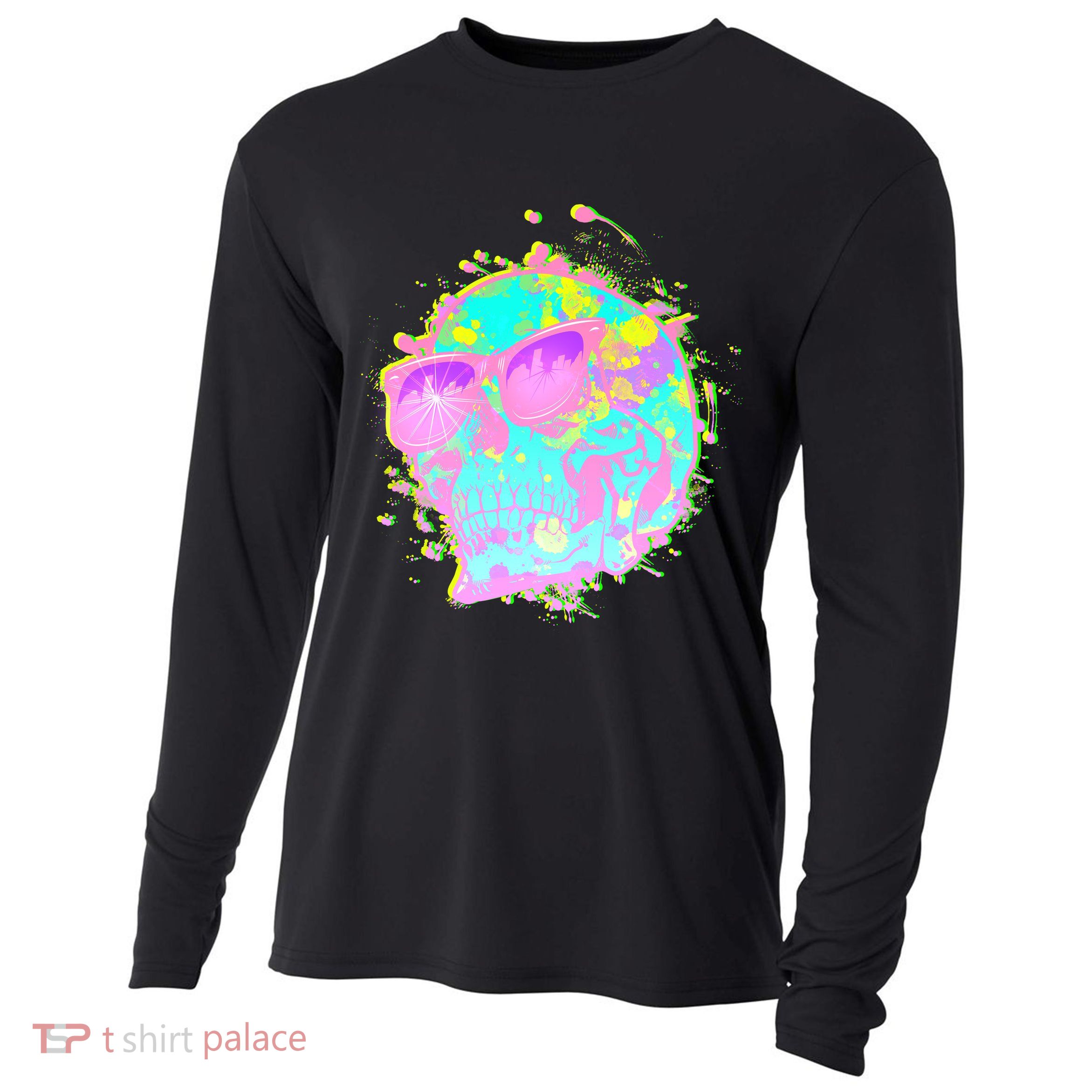 Retro Neon Skull Cooling Performance Long Sleeve Crew