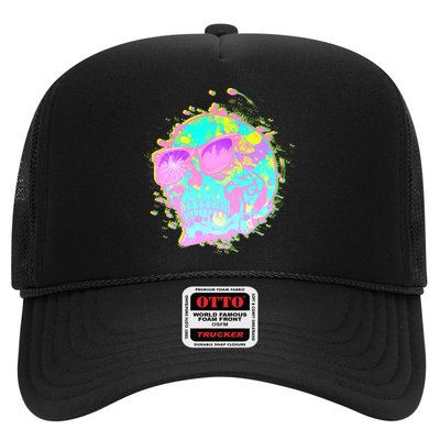 Retro Neon Skull Trucker Hat