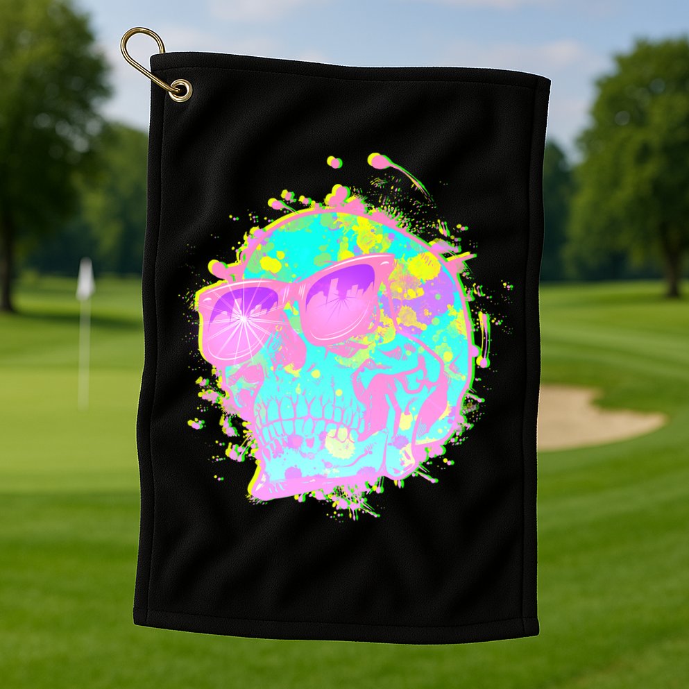 Retro Neon Skull Golf Towel