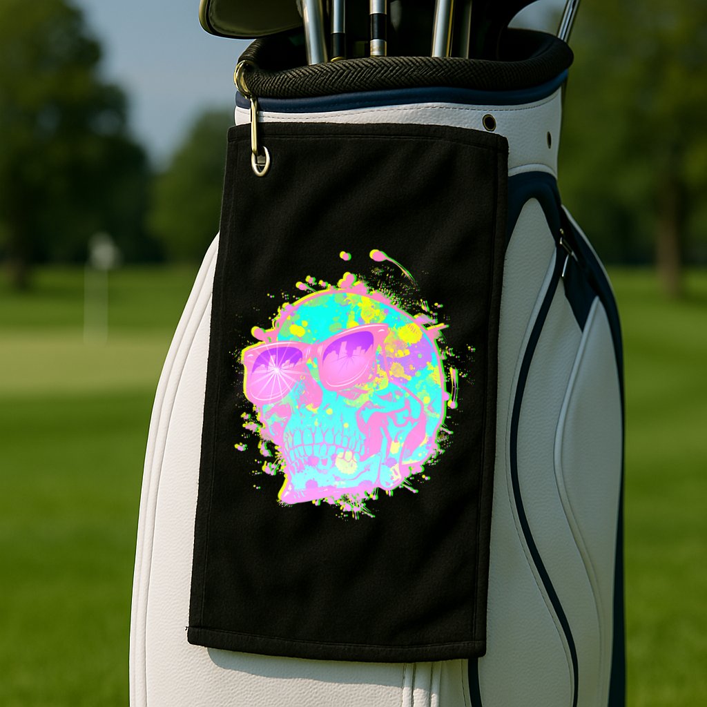 Retro Neon Skull Golf Towel