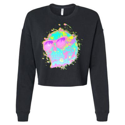 Retro Neon Skull Cropped Pullover Crew