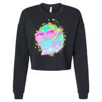 Retro Neon Skull Cropped Pullover Crew