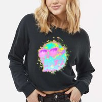 Retro Neon Skull Cropped Pullover Crew
