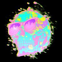 Retro Neon Skull Cropped Pullover Crew