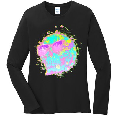 Retro Neon Skull Ladies Long Sleeve Shirt