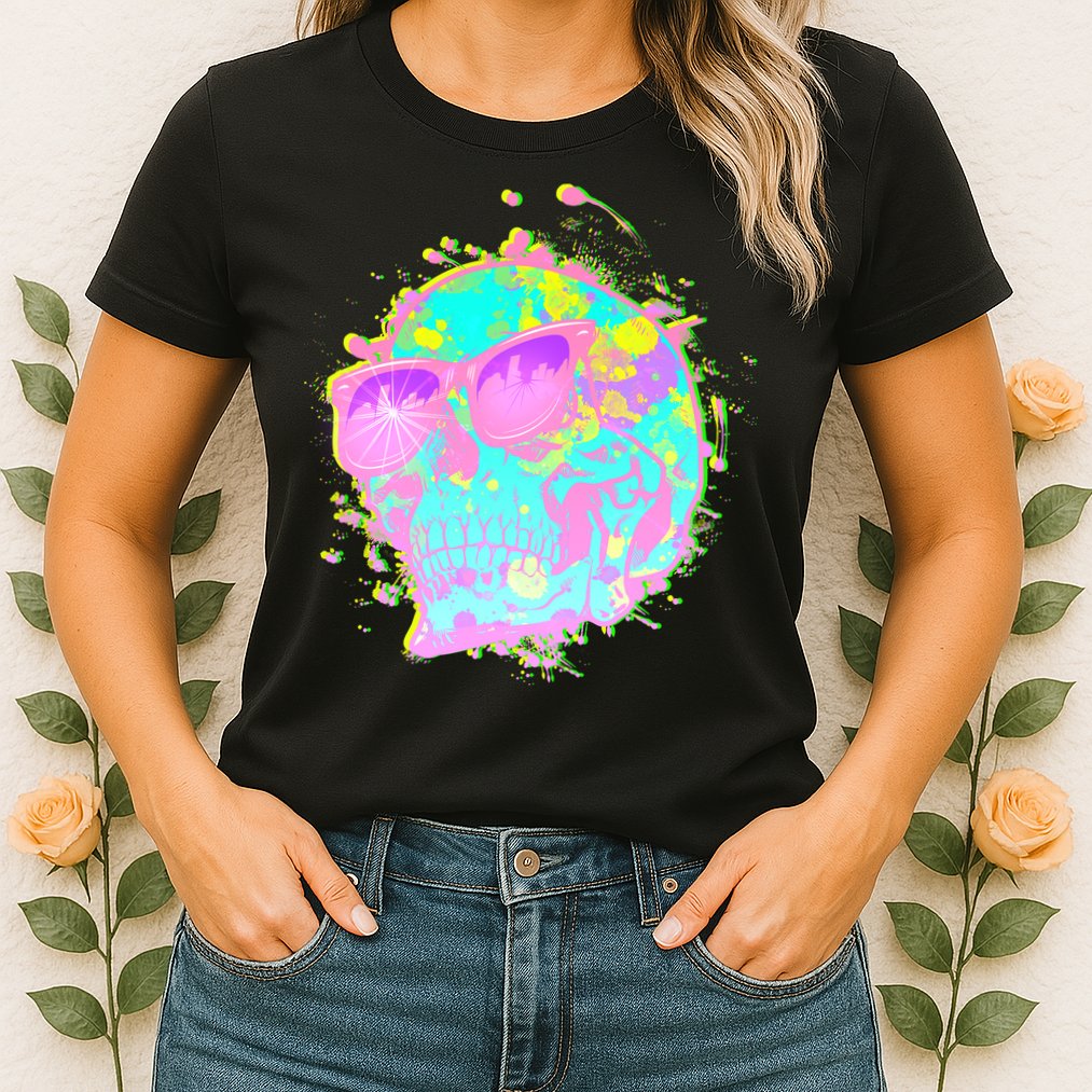 Retro Neon Skull Womens T-Shirt