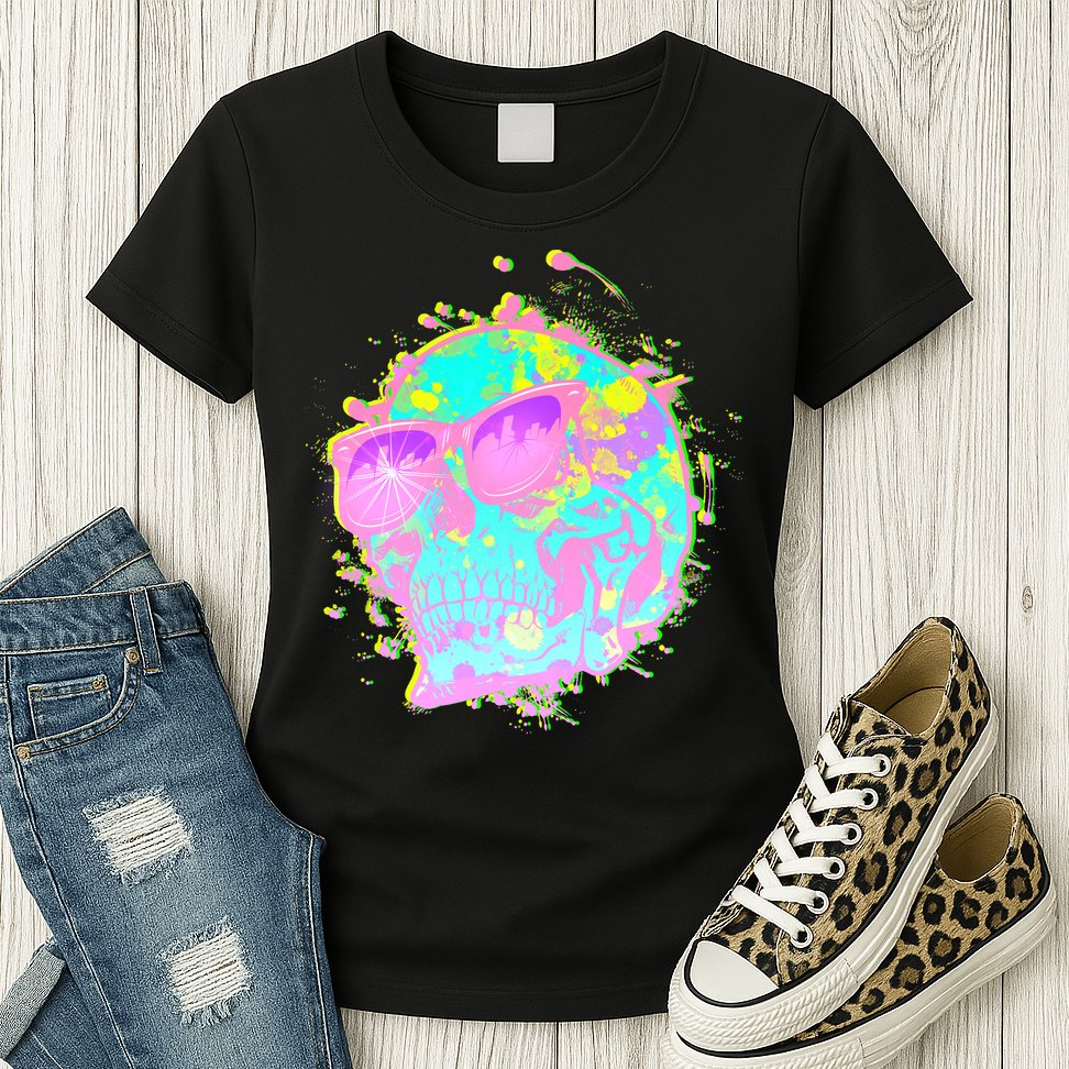 Retro Neon Skull Womens T-Shirt