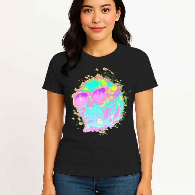 Retro Neon Skull Womens T-Shirt