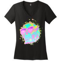 Retro Neon Skull Women's V-Neck T-Shirt