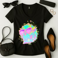Retro Neon Skull Women's V-Neck T-Shirt