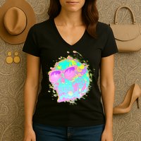 Retro Neon Skull Women's V-Neck T-Shirt