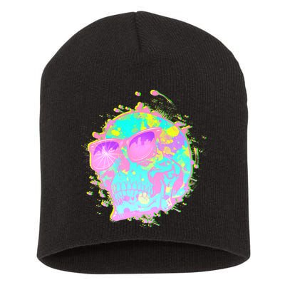 Retro Neon Skull Short Acrylic Beanie