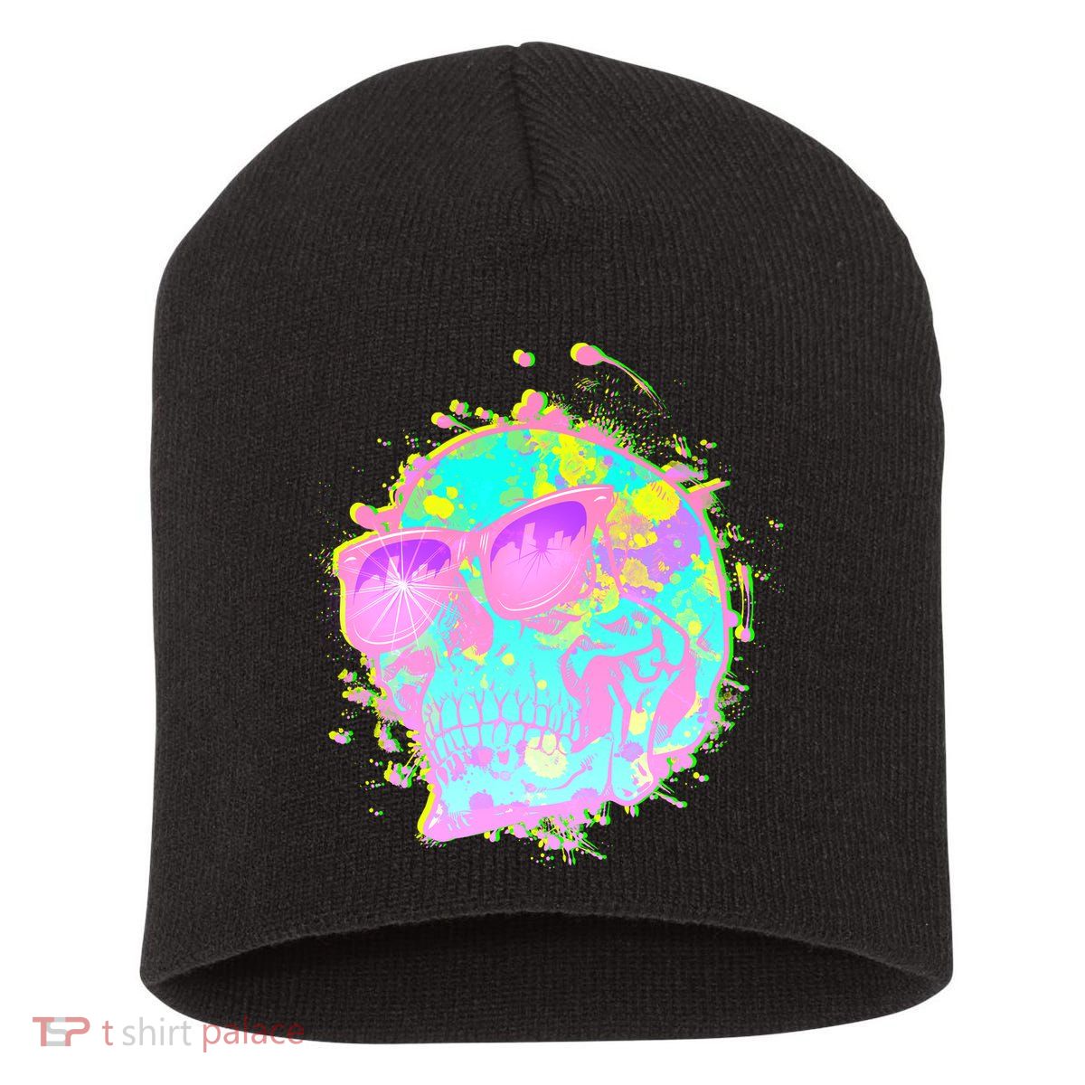 Retro Neon Skull Short Acrylic Beanie