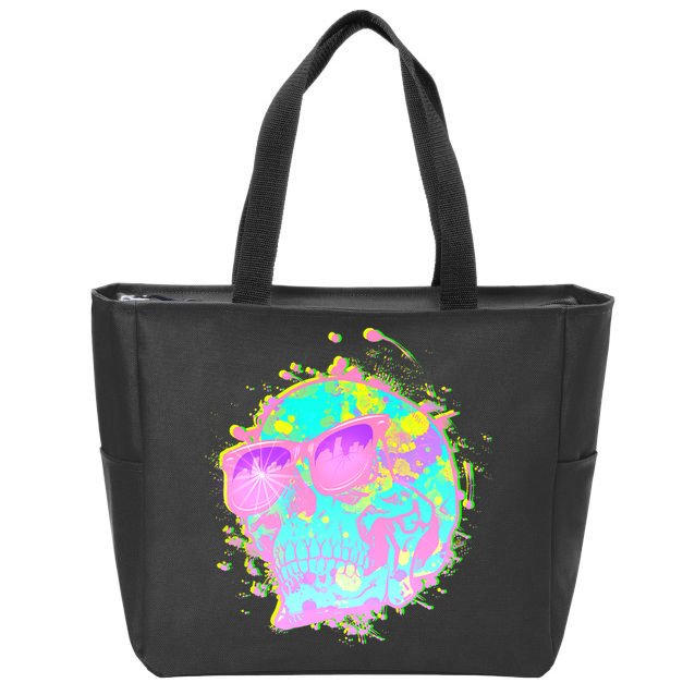 Retro Neon Skull Zip Tote Bag